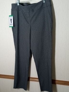 Hilary Radley Black & White Micro-Houndstooth Straight-Leg Pants, Office, Academ